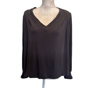 Ruti  V Neck Ribbed Long Sleeve Shirt Blouse Pleated Size 1 Medium Sz 8 Gray